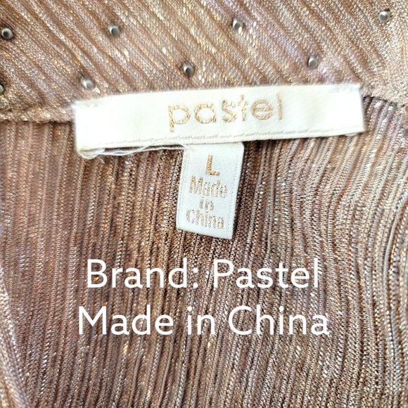 Pastel Women's Beige Bell Sleeve Mock Neck Sheer See Through Top Size Large - Picture 4 of 4